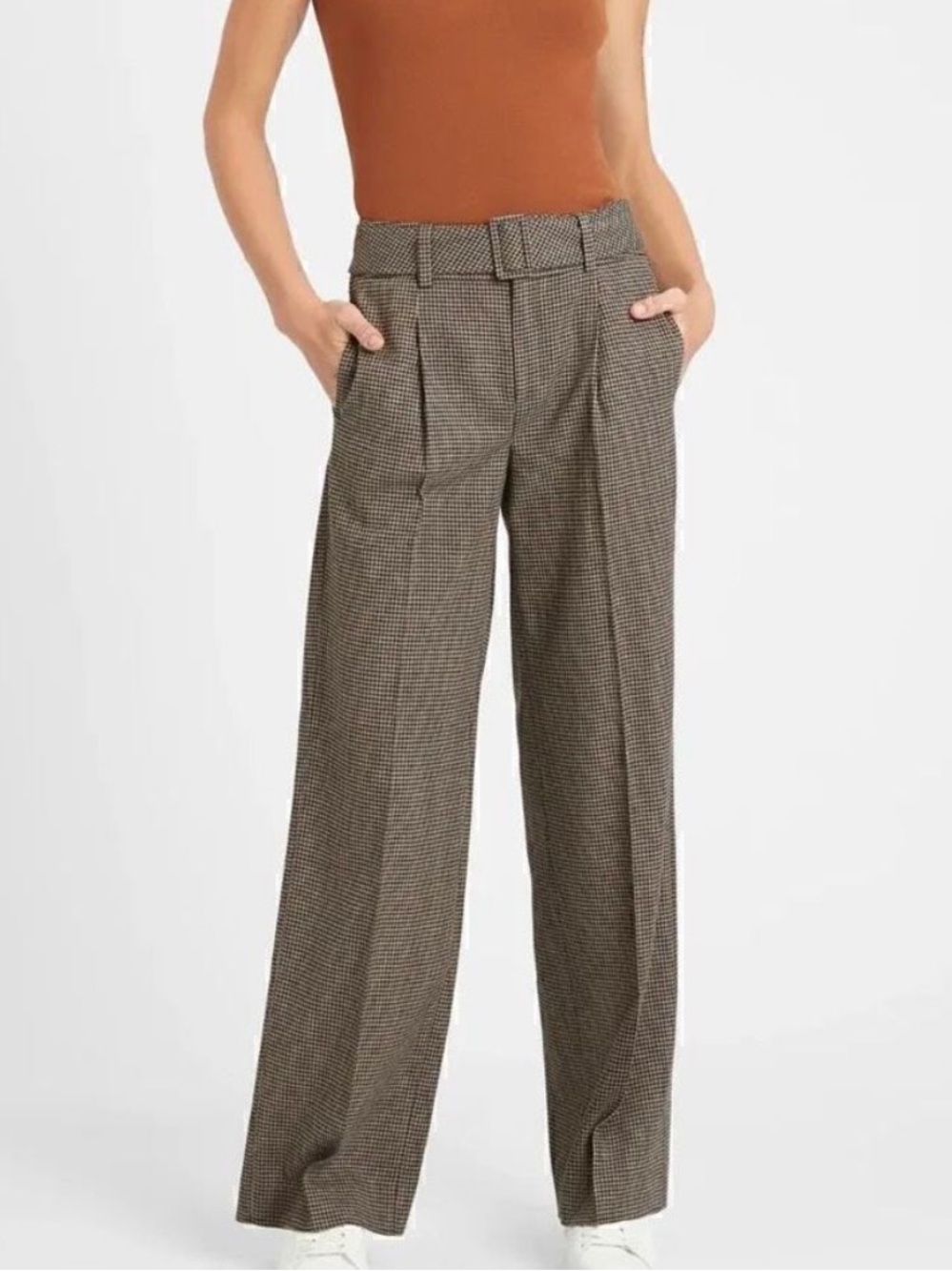 Banana Republic Houndstooth Wide Leg Pants Trousers Women's Size 2 Wool Brown